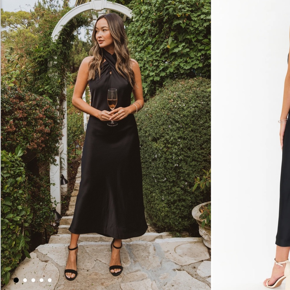 Show Me Your MuMu Jasmine Halter Midi Dress in Black Satin